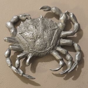 Vintage Pewter Crab Trivet Wall Decor Nautical Coastal Beach Metal Crab